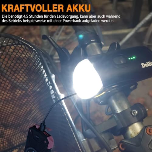 Deilin Fahrradlicht Set, bis zu 70 Lux LED Fahrradbeleuchtung USB Aufladbar Fahrradlampe, IPX5...