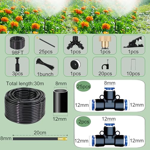 98 Ft Drip Irrigation System,360°Bendable Drip Irrigation Kit,25 Nozzles and 27 Quick Connectors,Automatic Garden Irrigation System,Adjustable Atomizing System for Plants, Greenhouse,Yard,Lawn - Image 3