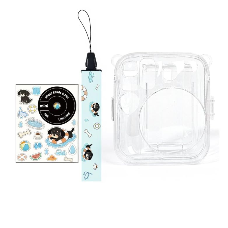 Transparent Camera case Compatible with ONLY Fuji-Film Instant Mini 13 - mini 13 Camera case, Cute Pattern Shoulder Strap and Pattern Stickers- Clay White-picture-31