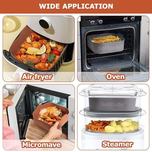 Image of Solitude 2 Pcs Silicone Air Fryer Liners, Air Fryer Silicone Reusable Liners Square,Food Safe Air Fryers Oven Accessories, Silicone Baking Tray Pots Liner Paper Multicolor (Square)