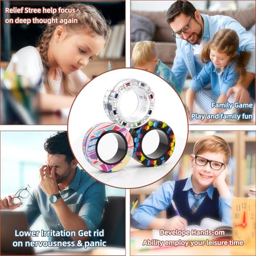 Image of 9Pcs Magnetic Rings Fidget Toys for Adults and Kids,Fidget Spinner Rings for Anxiety Relief Therapy Toys for Boy and Girl Ages 8-13,Teens Gift for Teen Party Favors Stocking Stuffers