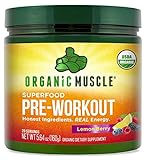 Organic Muscle Natural Pre Workout Powder for Energy, Performance, Endurance - Certified USDA Organic Pre-Workout for Men & Women - Keto, Vegan, Non-GMO, Clean Pre Workout - Lemon Berry Flavor, 160g