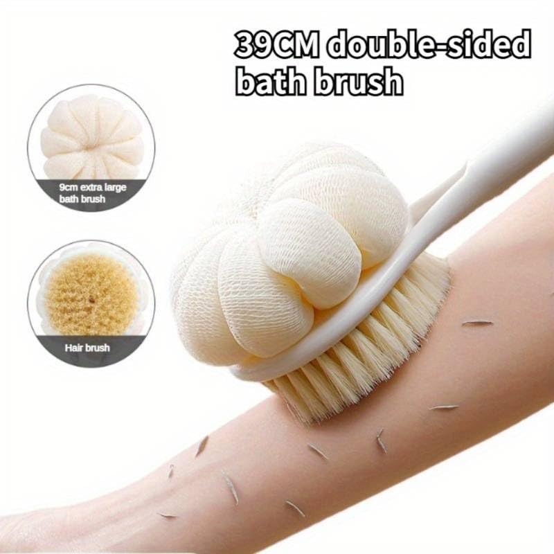 HOME CUBE Body Back Scrubber Brush with Bristles and Loofah, Shower Brush, Body Cleaner Exfoliating Scrubbers, Bath Massage Cleaning Brush With Long Handle, Double Sided Bath Brush - Image 3