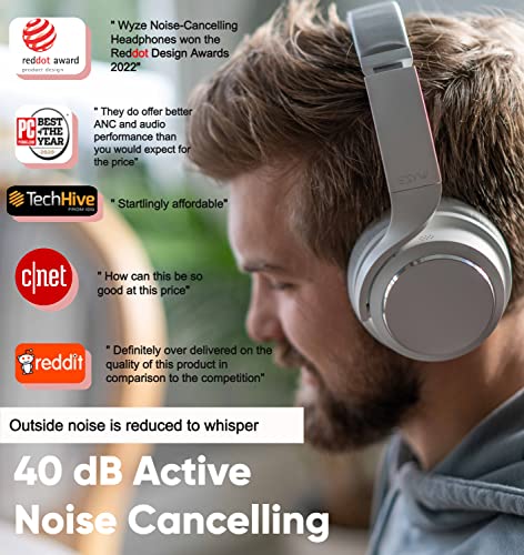 Image of WYZE Noise Cancelling Headphones, Over The Ear Headphones with Active Noise Cancellation, High-Fidelity Sound, Transparency Mode, Alexa Built-in, White
