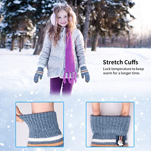 Kids Winter Warm Knit Gloves - 3 Pairs Touchscreen Knitted Cotton Glove Thicken Mittens Kids Gloves Running Sport Cold Weather Gloves Full Finger Thermal Hand Gloves For Outdoor Riding Cycling 8-10 #TOP3