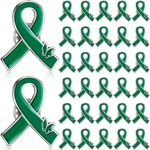 Tondiamo 30 Pcs 30/60/120/240 Pcs Green Ribbon Pins Bulk Mental Health Awareness Lapel Pin Hope Brooch Items Favors Gifts for Event