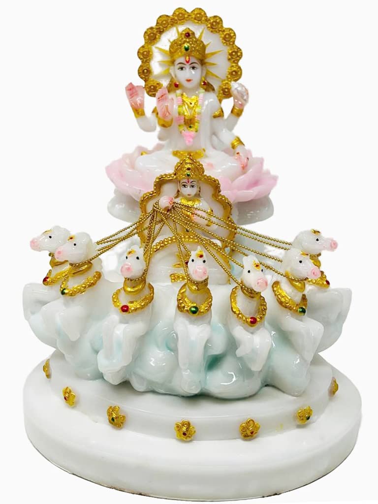 Marble Dust Surya Dev with Surya Rath 10 Inches (White & Gold) Statue