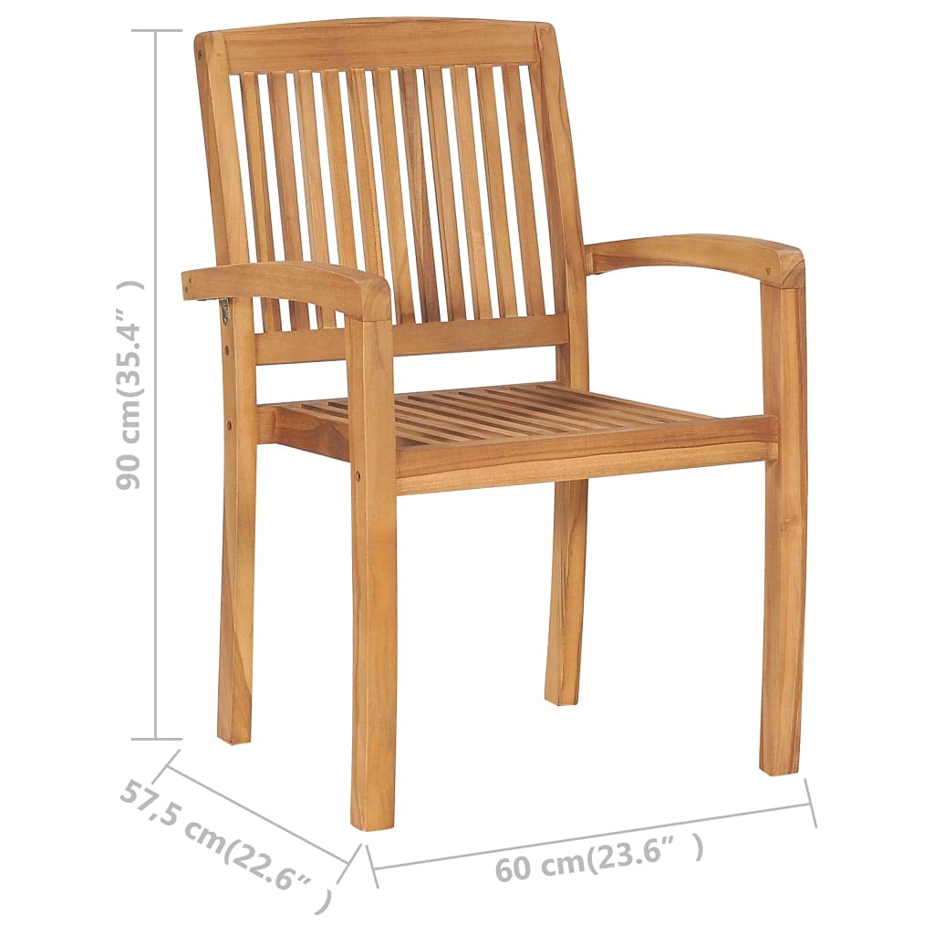 Set di 2 sedie da pranzo da giardino, impilabili, in legno massello di teak, rustiche con braccioli, per terrazza, giardino e balcone, sedie in legno resistenti alle intemperie, 60 x 57,5 x