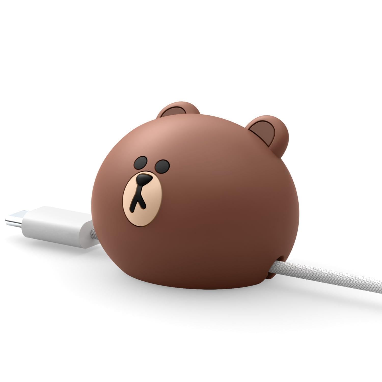 Elago Brown | Line Friends Cable Management Anchor, Prevents Charging Cables Falling, Functional Cord Organizer For Office And Home, Stylish Objet For Desk Management [Official Merchandise] (Brown)