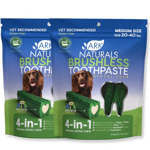 Image of Ark Naturals Brushless Toothpaste - Medium Breeds, 18oz Bag, 2-Pack - Dog Dental Chew with Toothpaste Center - Freshen Breath and Reduce Plaque & Tartar with Dental Chews for Dogs