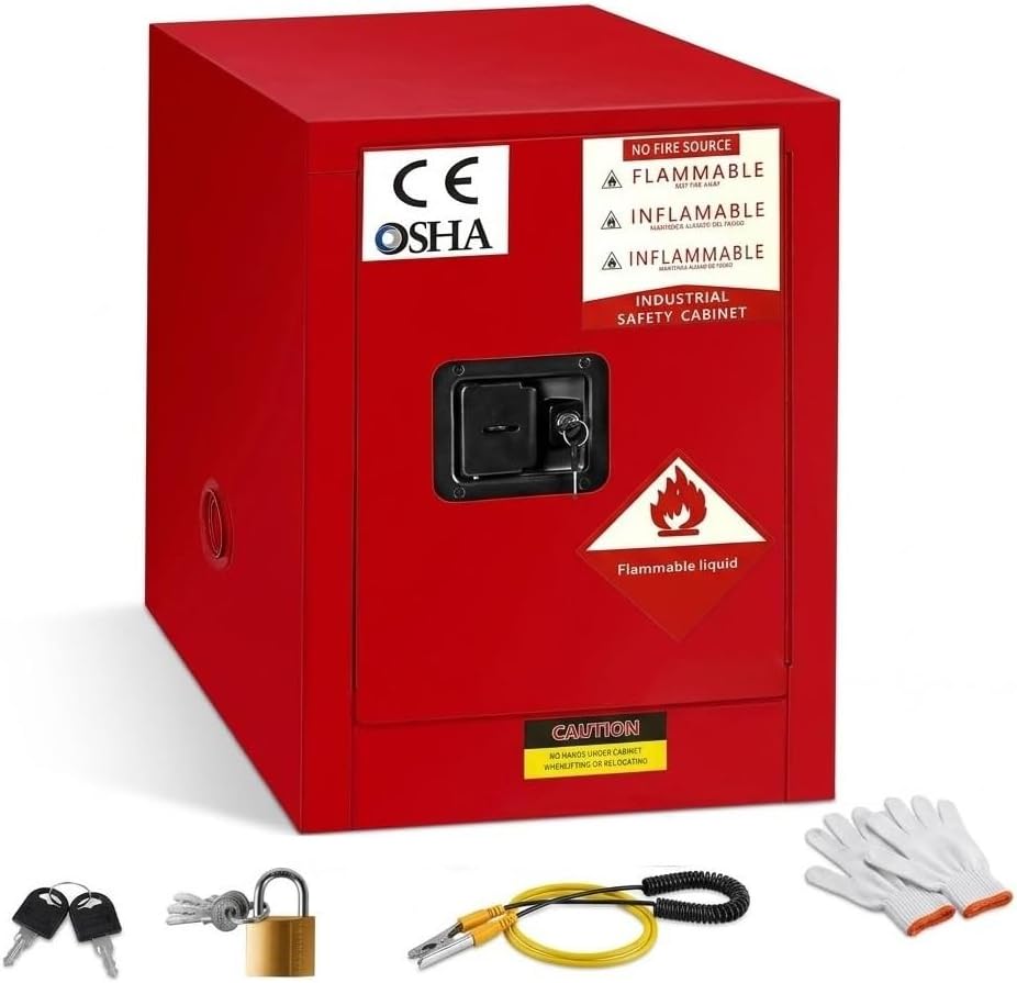 Red Flammable Liquid Storage Cabinet, 20 Gallon Steel Safety Cabinet with Adjustable Shelf, 18" x 18" x 23" for Hazardous Material Storage