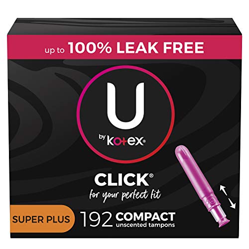 U by Kotex Click Compact Tampons, Super Plus Absorbency, Unscented, 192 Count (6 Packs of 32) (Packaging May Vary)
