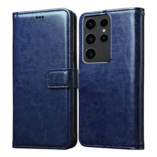 Image of Amazon Brand - Solimo Flip Leather Mobile Cover (Soft, Flexible & Kickstand Back case) Compatible for Samsung Galaxy S23 Ultra 5G (Blue)