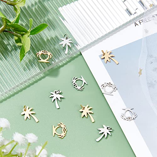 DICOSMETIC 16pcs 2 Styles 2 Colors Coconut Tree Charms Stainless Steel Coconut Palm Charms with Jump Rings Stamping Blank Tree Charms Beach Style Pendants for Jewelry Making,Hole:1.5mm - Image 3
