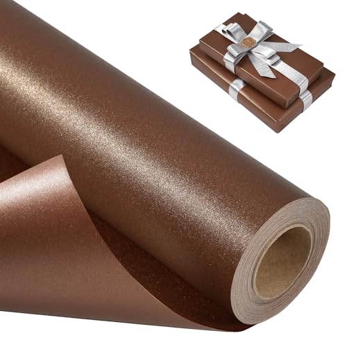 Juertime Chocolate Brown Matte Wrapping Paper - Reversible Pearly-Lustre Gift Wrap Paper Perfect for Wedding Fathers Day Birthday Christmas - Mini Roll 17 Inches X 32.8 Feet