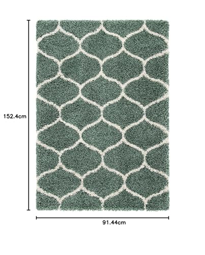 Image of Handwoven Microfibre 3D Rug for Living Room (Light Green & Ivory Moroccan, 3 X 5 Feet, Microfibre)