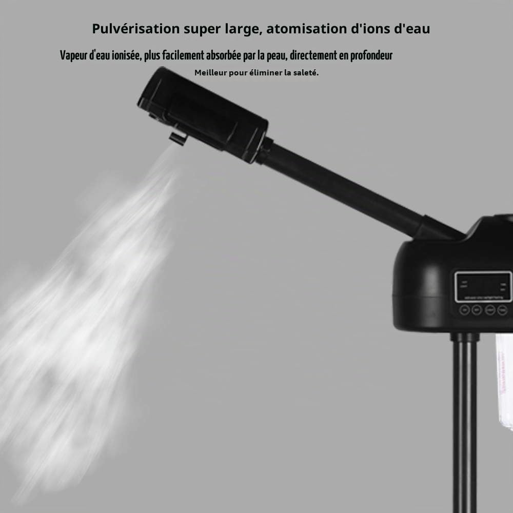 Minuteur Visage Vapeur Noir avec Ecran LCD Professionnel Salon Spa Soins Visage Hauteur Réglable