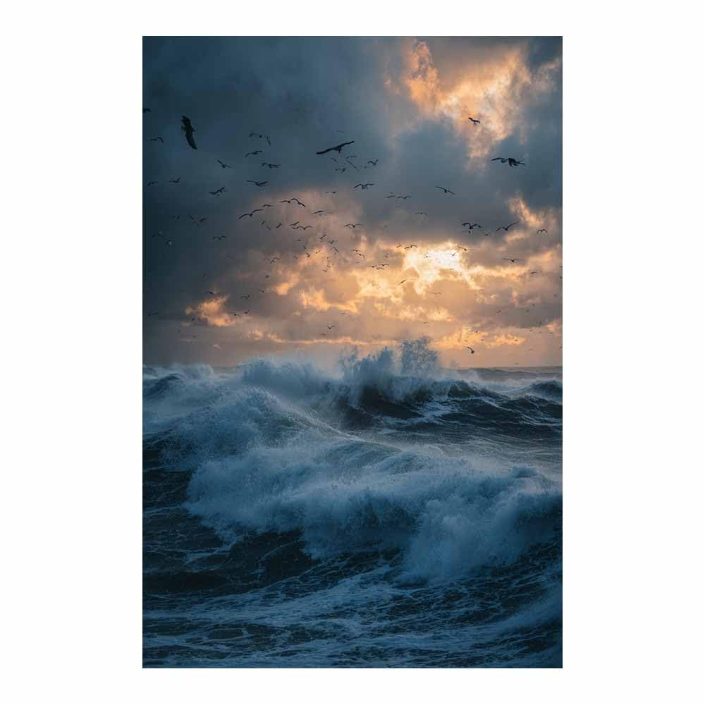 HOQIU Vintage wall art Stormy Sea Seagulls Flight decorative painting, wall art, for Living Room Bathroom Bedroom Kitchen Decoration.(Multicolor)-40x60cm Unframed