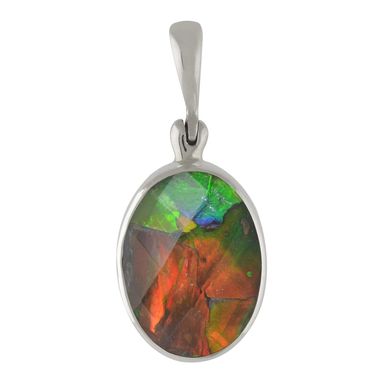 Starborn kanadischer Ammolit mit facettiertem brasilianischen Bergkristall Anhänger in 925 Sterling Silber Fassung