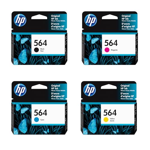 HP 564 Black, 564 Cyan, 564 Yellow and 564 Magenta Ink Cartridge 4 pack bundle | Works with DeskJet 3500; OfficeJet 4620; PhotoSmart B8550, C6300, D5400, D7560, 5510, 5520, 6510, 6520, 7510, 7520, Plu