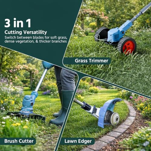 Image of BENAVJI Cordless Grass Cutter Machine for Garden| Easy Storage with Adjustable Height & Foldable Handle | Weed Cutting Tool | 2 x 48V Battery | 25cm Cutting Width | 3 x Heavy-Duty Blades