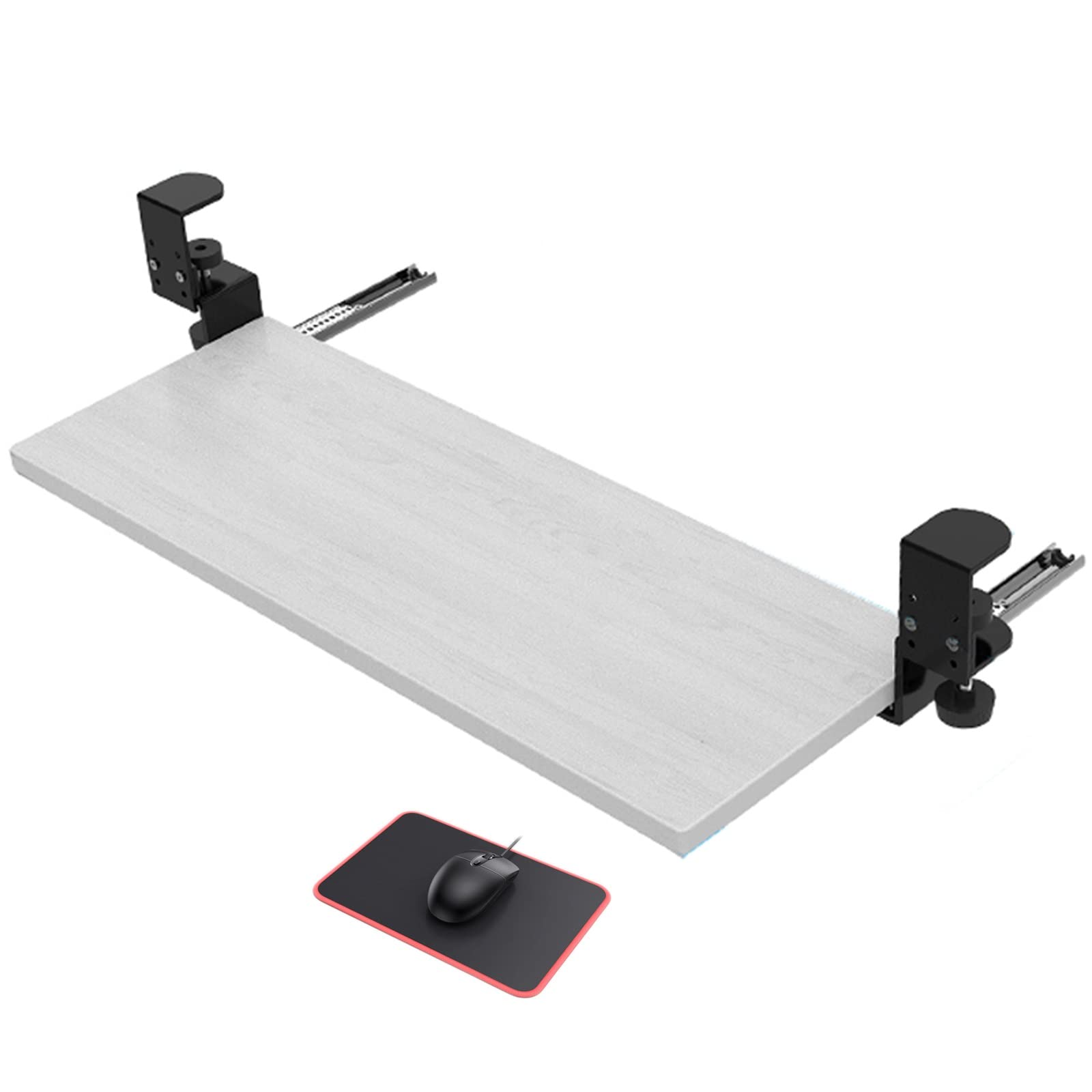 Półka Na Klawiaturę Pod Biurko Z Podkładką Pod Mysz - Wysuwana Platforma 55/64/75 X 24 Cm, Uchwyt Na Klawiaturę I Myszkę - Bezdziurkowa Półka Na Klawiaturę Z Solidnym Zaciskiem C, Biurko, Biały Klon,