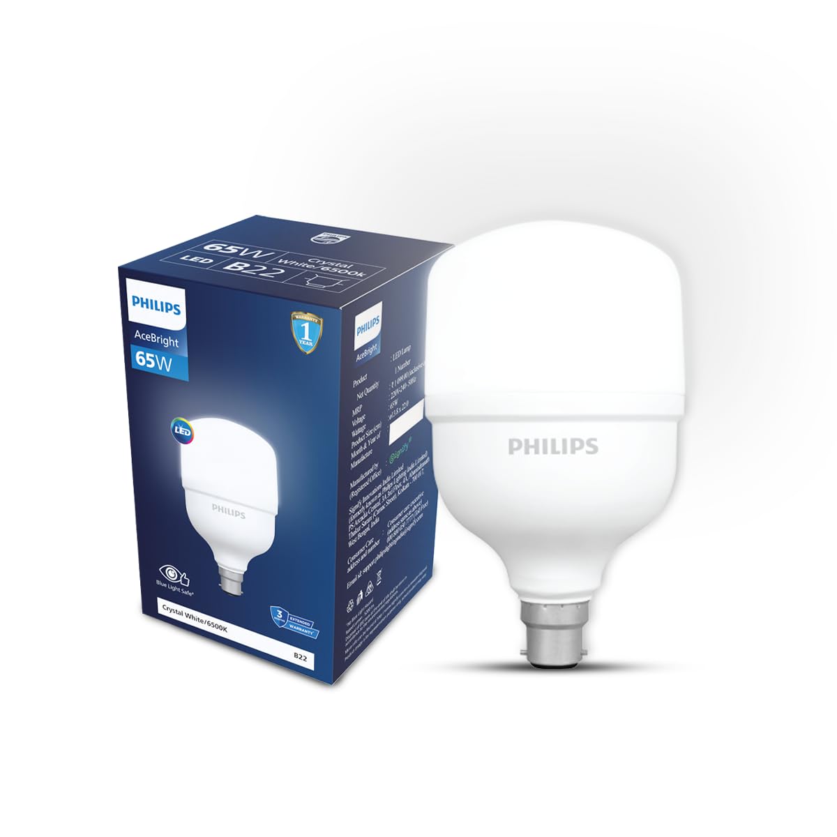 Philips AceBright 65W LED Bulb | 5200 Lumens High Brightness | B22 Base | Energy Efficient Lighting for Home & Commercial Use | Cool DayLight, Pack of 1