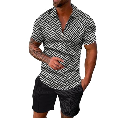 Mens Short Sets 2 Piece Outfits Matching Polo Shirts and Shorts Set Tracksuits