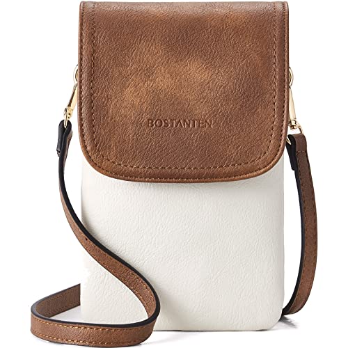 BOSTANTEN Handytasche zum Umhängen Leder Handy Umhängetasche Damen, Handytasche mit Geldbörse zum Umhängen, handtasche damen umhängetasche für Designer, A 06 beige marrón, small, Crossbody