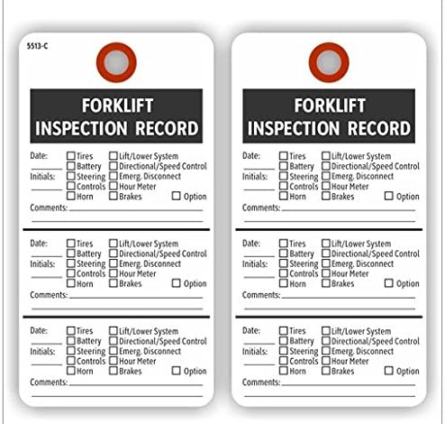 Forklift Inspection Record, 5.75" X 3", White Paper, 2 Sided, Pack of 100