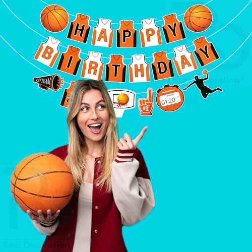 Image of Rozi Decoration Basketball Theme Happy Birthday Banner Decoration for Kids, Girl, Boy - Sport & Game Birthday Decor Pack of 1 Set Banner