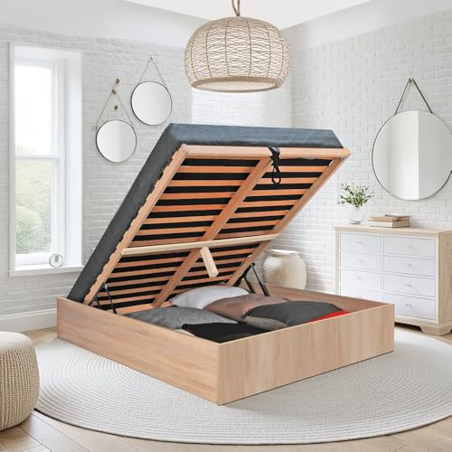 WEBER INDUSTRIES Lit Coffre Bilbao 160x200 cm + sommier/Décor chêne Blanchi