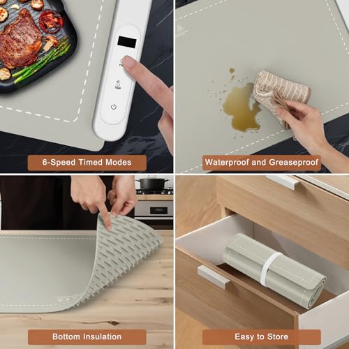 Image of FYY Extra Large Warming Mat for Food - Rapid and Full Surface Heating, 6 Temp Settings, 6H Timer, Rollable Portable Food Warming Mat for Gatherings, Parties, Keep Meal Warm (XX Large Size, Khaki)