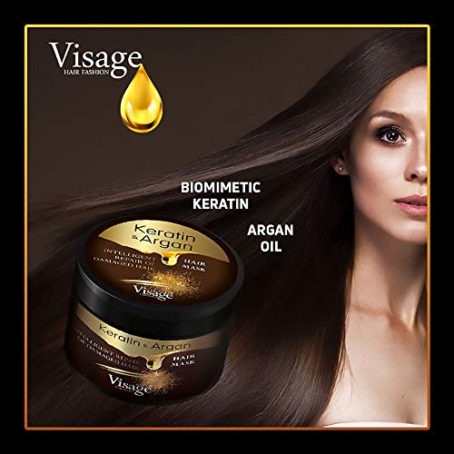 VISAGE Mascarilla capilar con aceite de argán y queratina | Tratamiento capilar para cabello dañado y seco | Hidratante, sin experimentos con animales, tratamiento premium de 500 ml