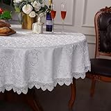 Artbloss Lace Round Tablecloth White Jacquard Table Cloth Fall Farmhouse Tablecloths for Christmas Dining Wedding Coffee Outdoor Indoor Party Holiday Tabletop Use (White, 48 Inches Round)