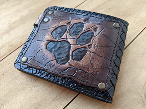 Wolf Claw, Gray Wolf, Footprint, Animal, Men's 3D Genuine Leather Wallet, Handmade wallet, Carved wallet, Tooled wallet, Airbrush Art, Bifold wallet, Custom wallet, Personalized wallet, A(23)3