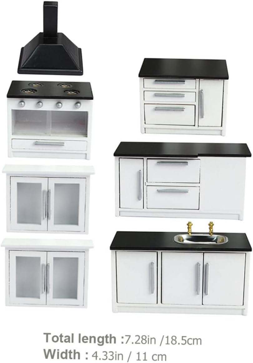 Miniature Wooden Dollhouse Furniture Kitchenette Cabinet with Gas Stove Ornament for DIY Mini House Decoration