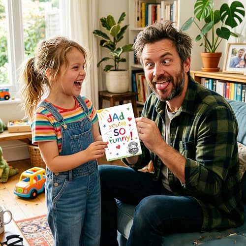 Image of FLYAB Fathers Day Card from Daughter Son - Fill in the Blanks Happy Fathers Day Card for Dad from Kids Funny Interactive Gift with Gold Envelope & Seal Sticker, 5.5 inchx 8 inch