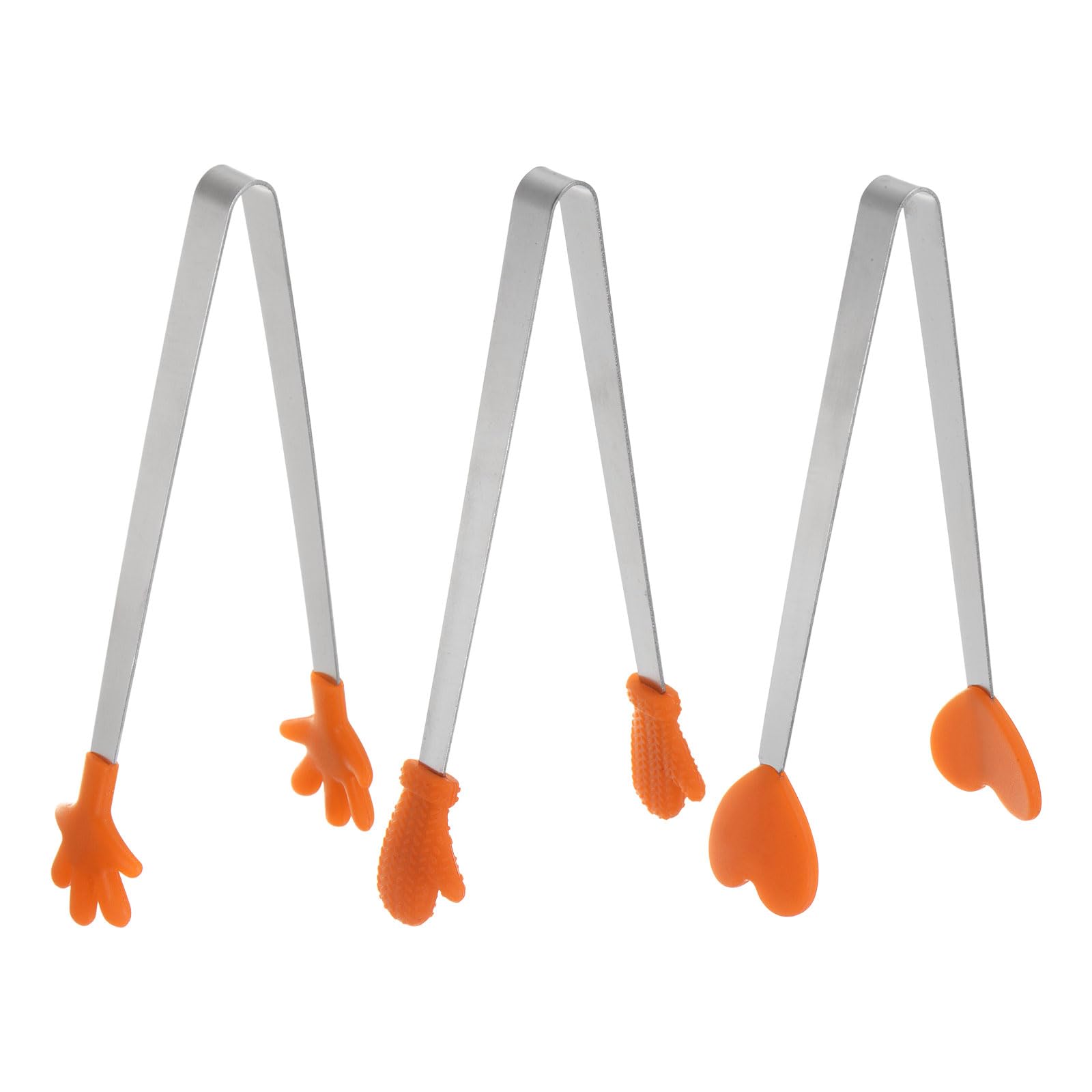 sourcing map Mini Food Tongs 5.5" Pattern Shape Stainless Steel with Silicon Tips Small Cooking Tongs Kitchen Food Tongs Serving Tongs for Cooking Grilling BBQ Barbecue Kitchen, Orange