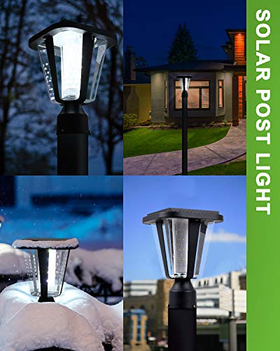 LOVUS Solar Post Light, 6000K Outdoor Solar Post Lantern LED Light with 3-Inch Pier Mount Base for Wood Fence, Pathway, Deck (White Light)