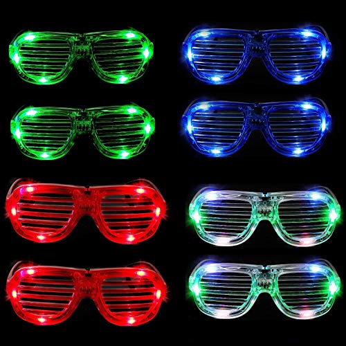 MuLucky Lunettes Teintées Étincelantes LED Luminescent Plastique Tendance Unisexe pour Noël Halloween Sortie en Boîte de Nuit Fête d'Anniversaire, Set of 8 Cover