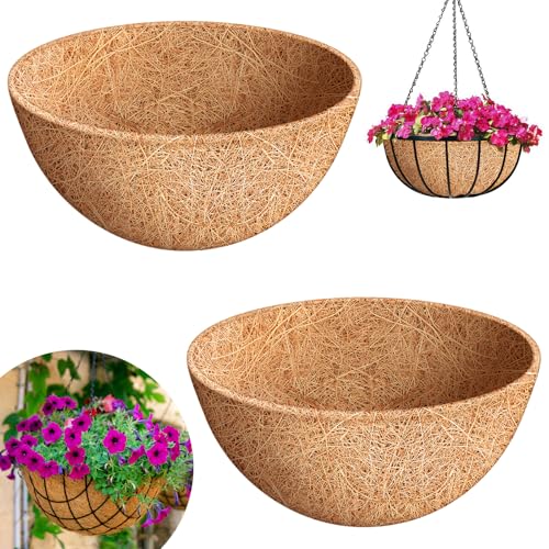 Riare 2 Pack 20 Inch Round Coco Liners Replacement- 100% Natural Coconut Coir Liners for Hanging Baskets Garden Flower Vegetables Planter Pot Window Box Fence Decks