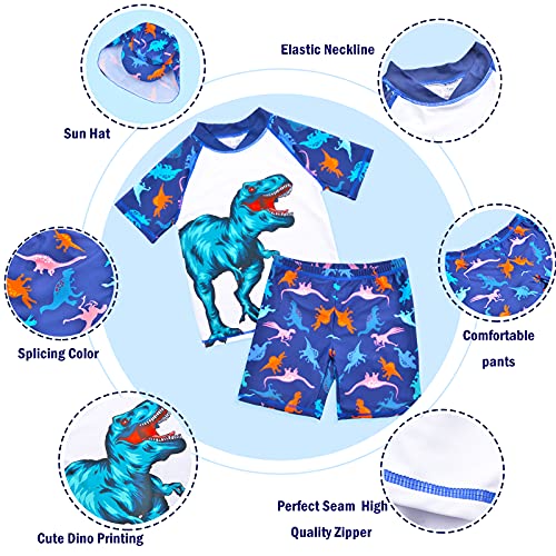 Image of Boys Two Piece Rash Guard Swimsuits Kids Short Sleeve Swimwear Sets Bathing Suit with Sun Hat for 2-6 Years