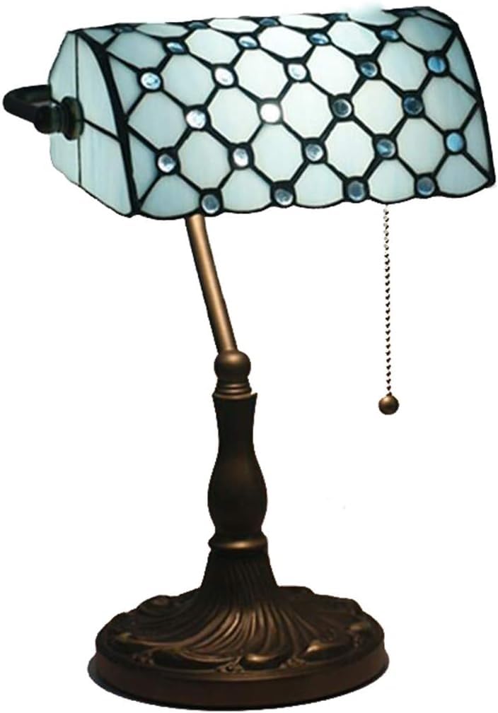 DFAEEKIYO Tiffany Table Lamp European Bank Vintage Hand Colored Glass Restaurant(Blue)