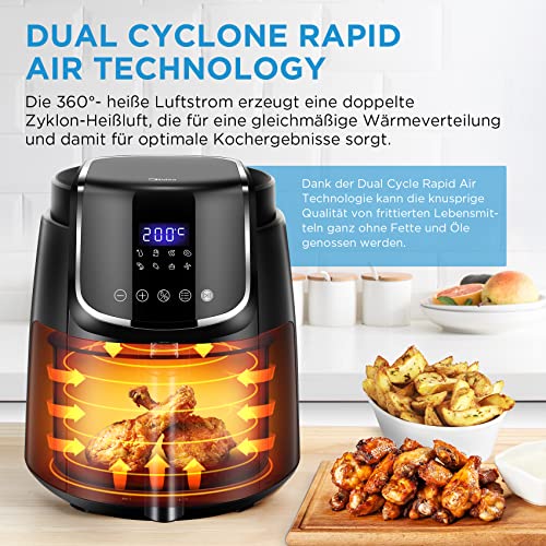 Midea Airfryer 4 l, olievrije airfryer, 1500 W, 8 vooraf ingestelde programma's, temperatuur 35-200 °C, timer 60 minuten, schudfunctie, 41 recepten inbegrepen, vaatwasmachinebestendig - Afbeelding 4