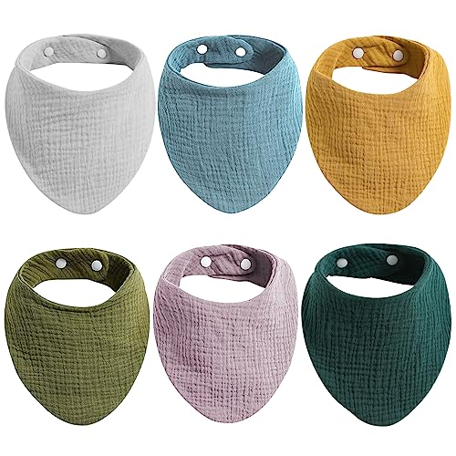 Viaky Baby Bandana Dribble Bibs 6 Pack, Double Layer Cotton 6 Color Muslin Baby Bibs with 2 Adjustable Snap