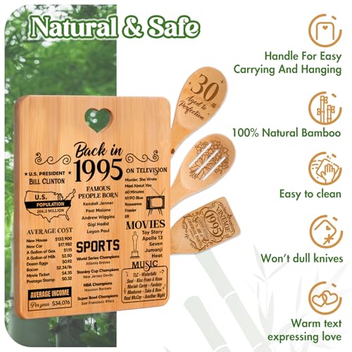 30th Birthday Gifts for Women - "Back in 1995" 30th Birthday Gifts for Men Cutting Board, Bamboo-Made Engraved "Year 1995 News" 30th Birthday Gifts #4