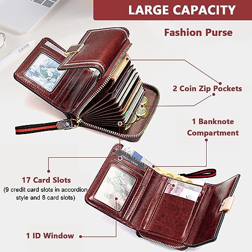 Image of PALAY MIni Wallet for Women PU Leather Purse Card Coin Bag for Women RFID Card Bag Vintage Burgundy Red Wallet Clutch Bag Gift for Girls