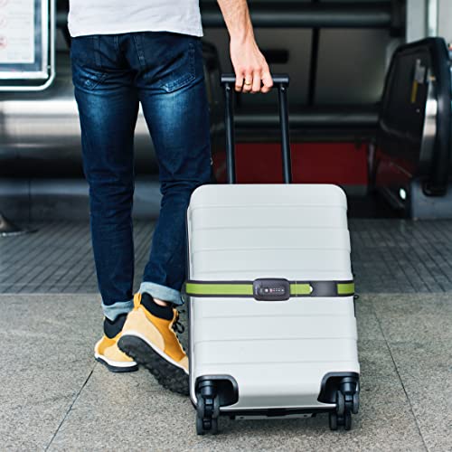OW-Travel Personalised Luggage Straps with Locks for Suitcases (1 Pack Grey/Green) Easy to Spot TSA Suitcase Straps with Luggage Labels. TSA Approved Locks Bag. Lockable Travel Belt - Image 3