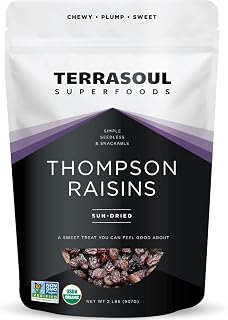 Terrasoul Superfoods Organic Thompson Raisins 2lbs - Seedless, Sun-Dried, No Sugar Added, Preservative-Free Snack